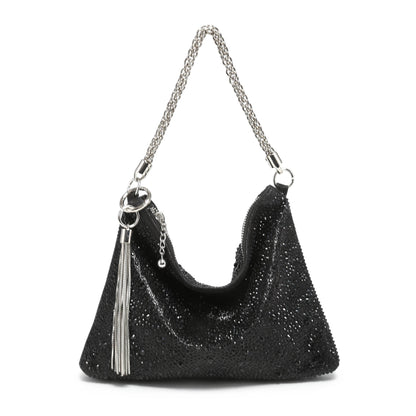 Soft Fringe Zip Top Clutch Bag: Silver