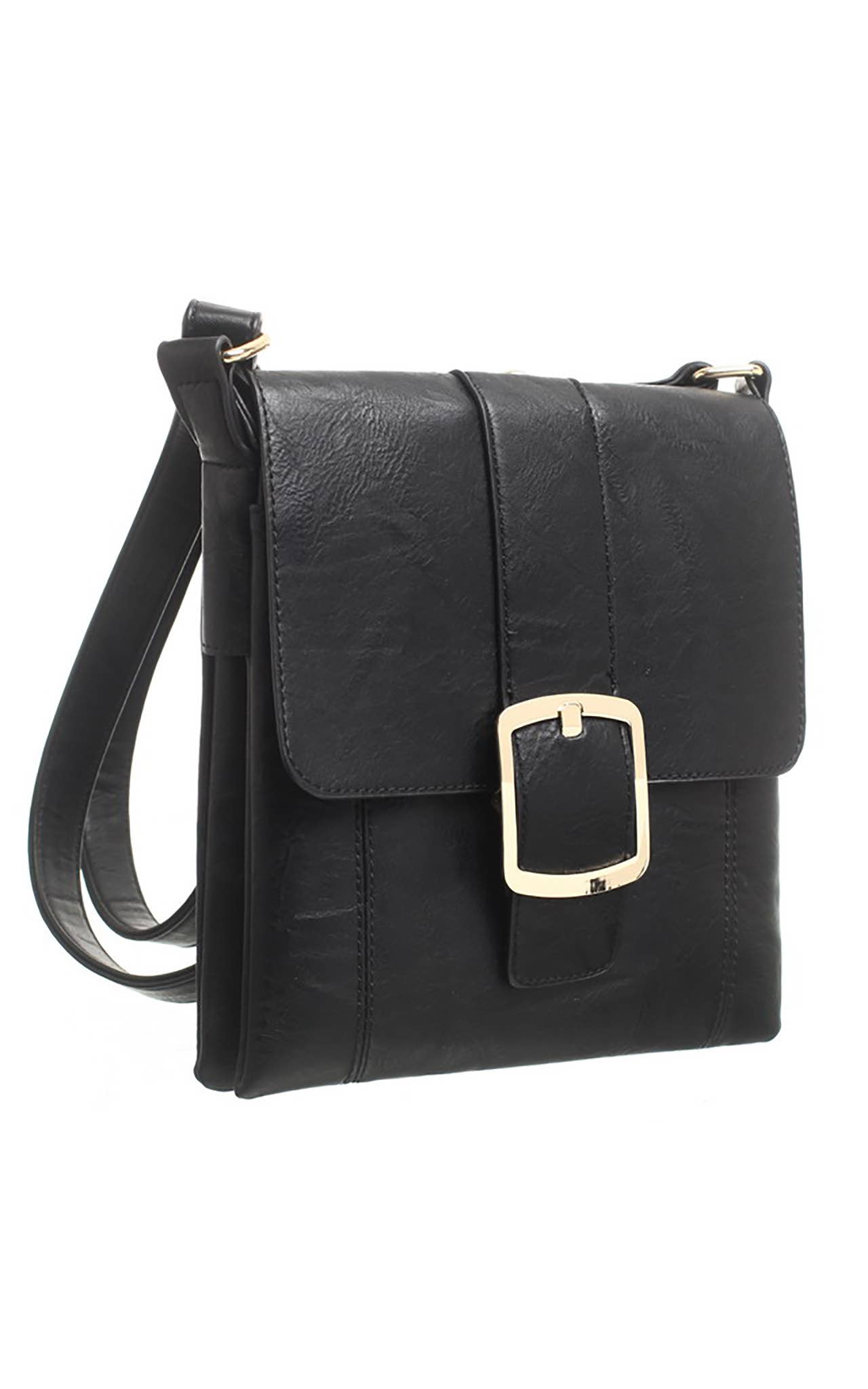 Bessie London - CLASSIC FLAP OVER BUCKLE CROSS BODY BAG: GREY