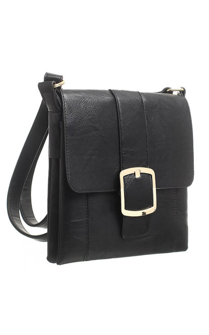 Bessie London - CLASSIC FLAP OVER BUCKLE CROSS BODY BAG: GREY