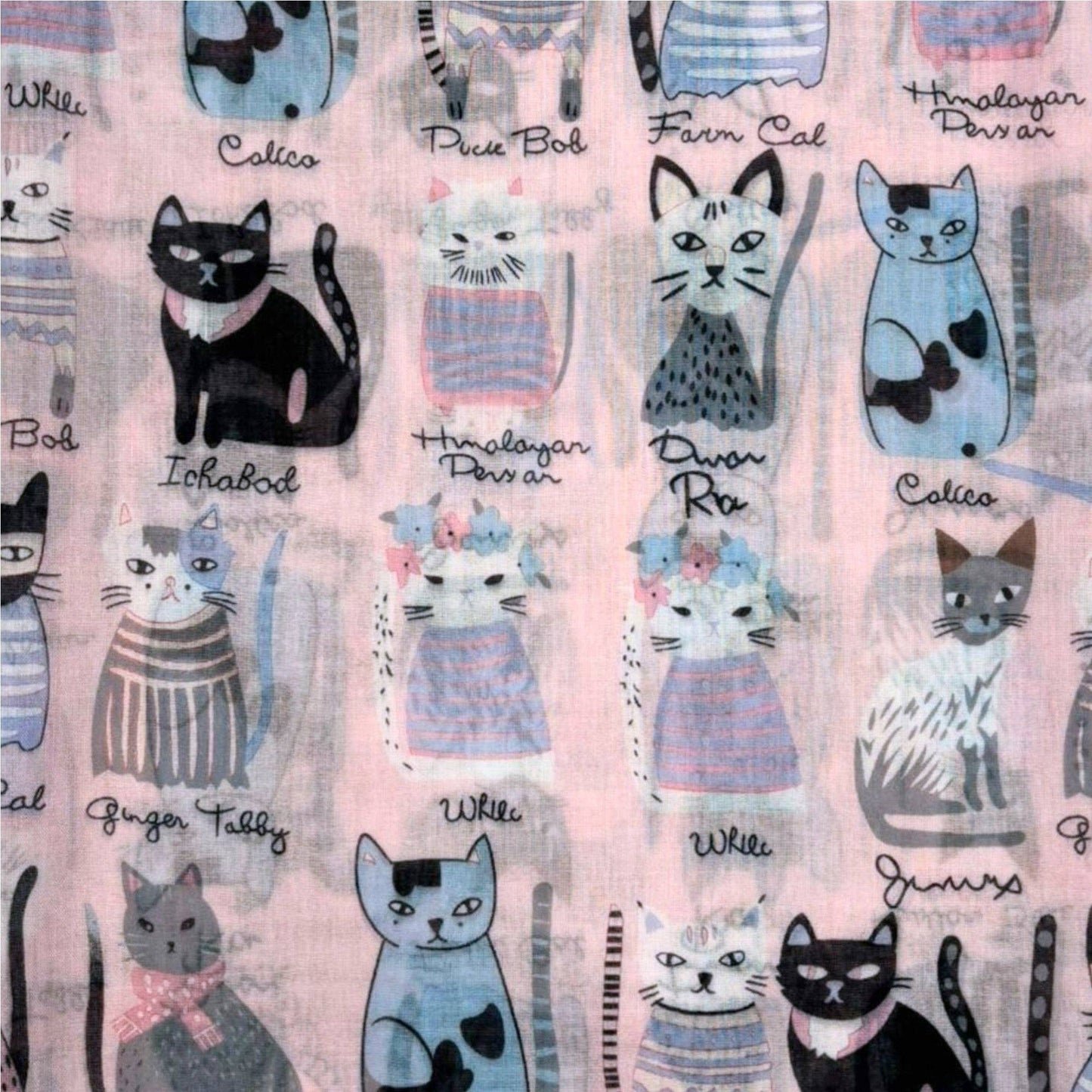 Lili Scarves - Mixed Cat Digital Print Scarf: Black