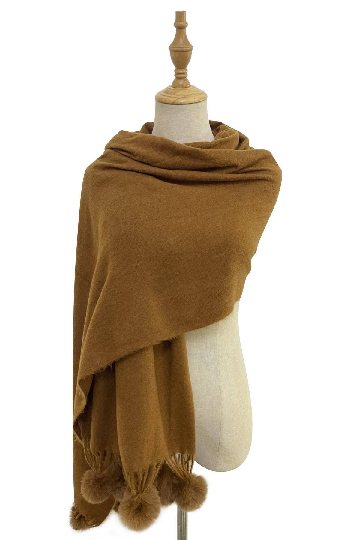 Fashion Scarf World - Plain Wool Pom Pom Scarf: Dark Green