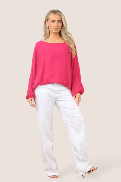 Kurt Muller - Emma Necklace Bubble Hem Lined Blouse: Sky blue