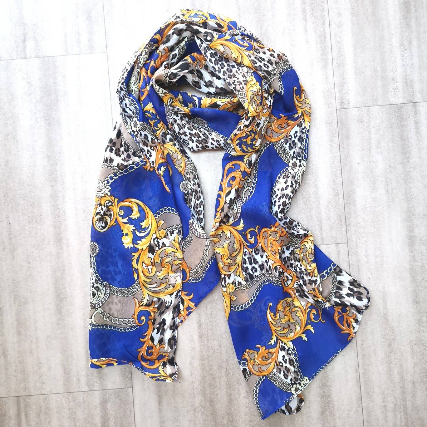 Superbia - Small Light Weight Patterned Chiffon Neck Scarf : Turquoise