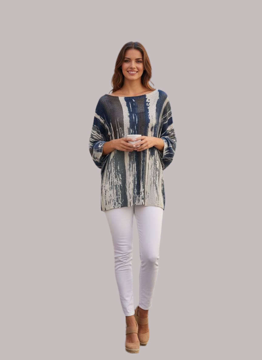 Kurt Muller - Brushed Abstract Fine Mesh Knit: Navy