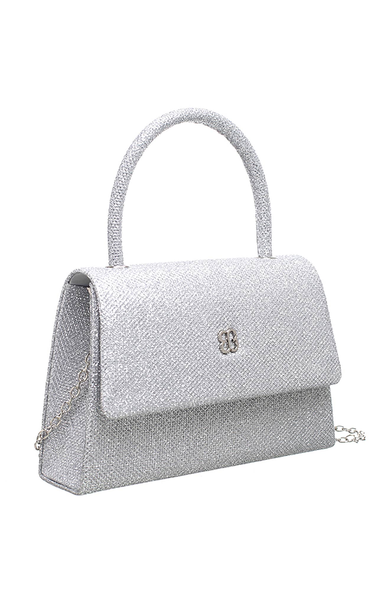 Bessie London - TOP HANDLE FLAP OVER CLUTCH BAG: Silver