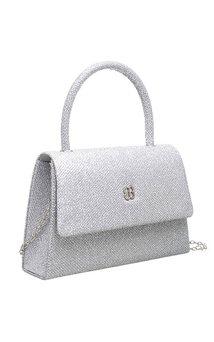 Bessie London - TOP HANDLE FLAP OVER CLUTCH BAG: Silver