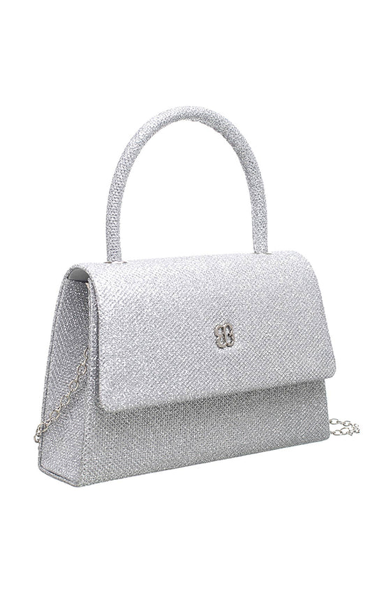 Bessie London - TOP HANDLE FLAP OVER CLUTCH BAG: Silver