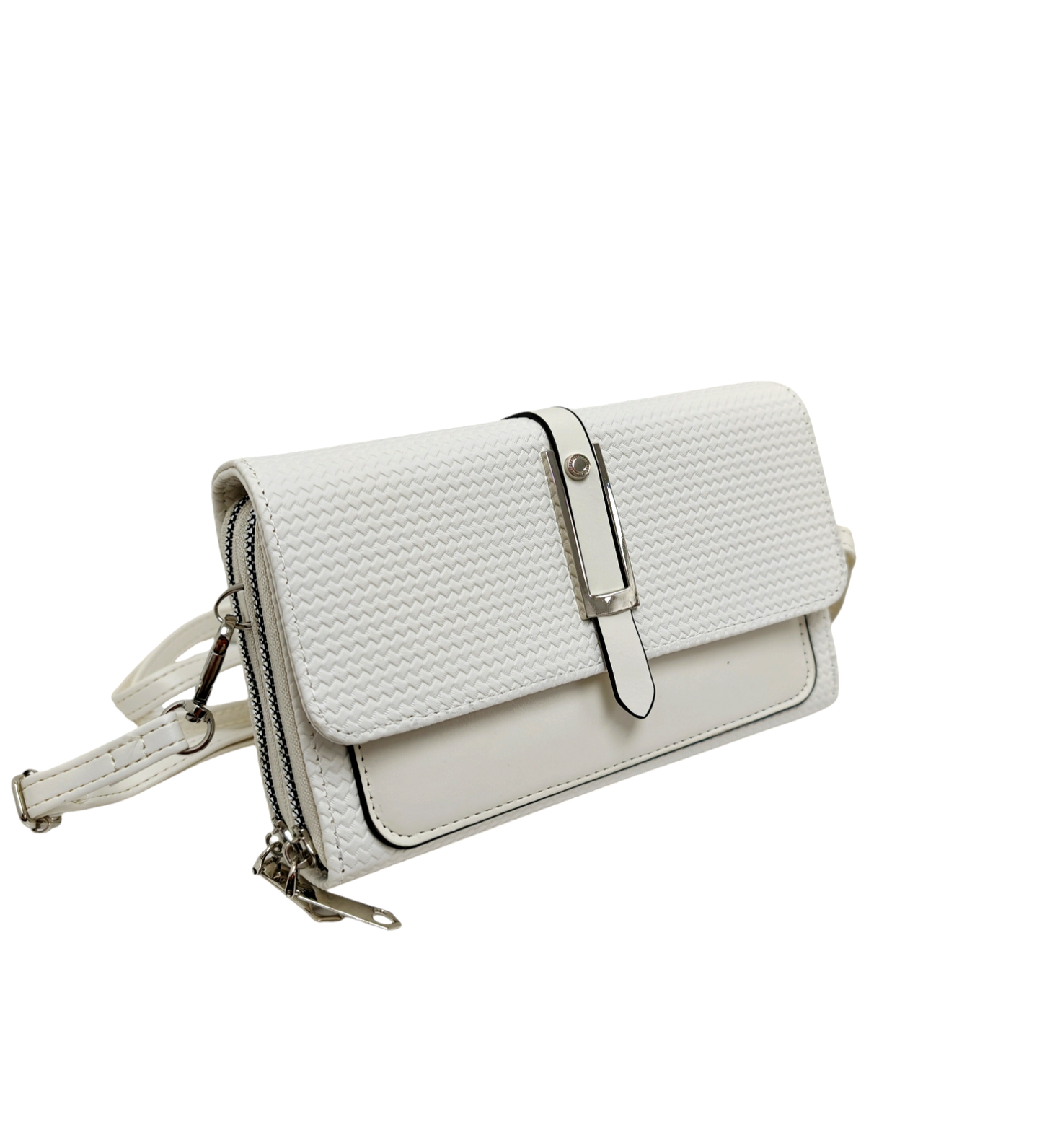 Silver-toned Classic Flap Over 2 Zipper Mobile Bag Essential: Black