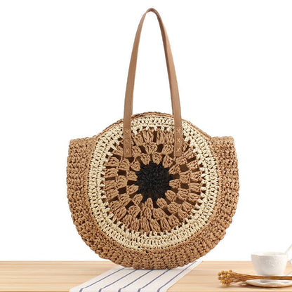 Superbia - Large Multicolor Eyes Patterns Straw Bag Shoulder Bag-CL-32: Brown