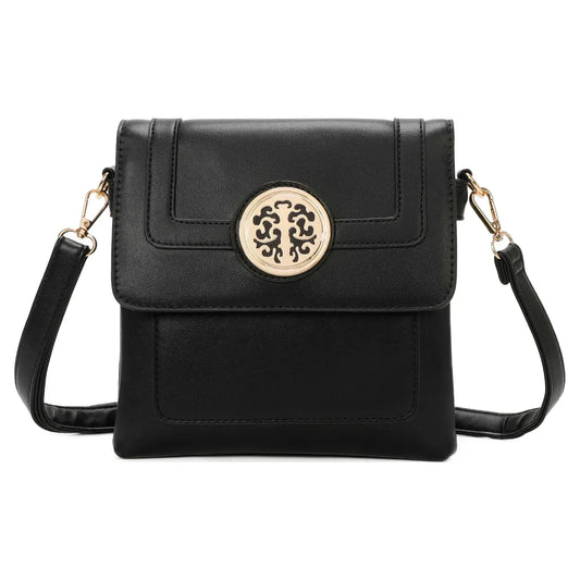 Small 3 Compartment Cross Body Bag Shoulder Bag- Black