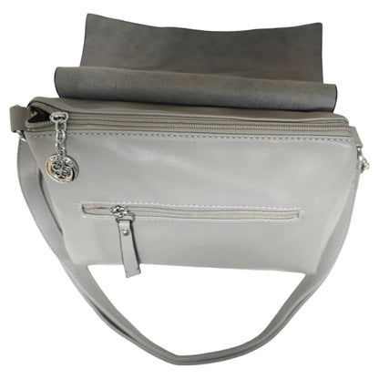 Superbia - Super Soft Silver-toned Flap Over Shoulder Bag Messenger Bag: Black