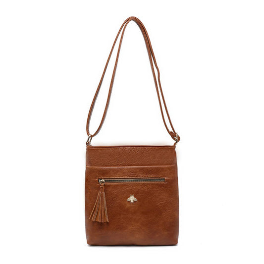 Cross Body Handbag with zip top sections: Blue