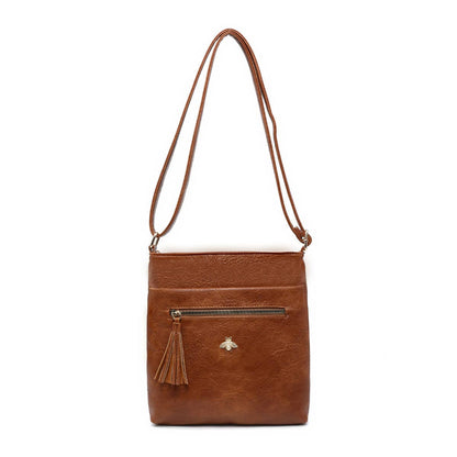 Cross Body Handbag with zip top sections: Grey