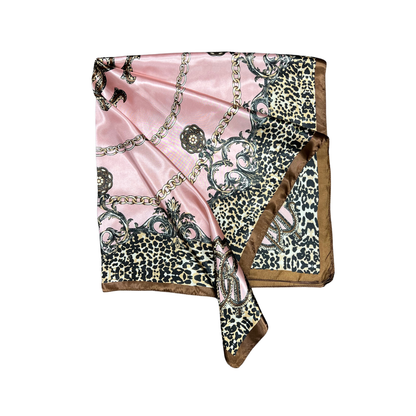 Lili Scarves - Leopard Print Pattern Silk Touch Square Scarf: Pink