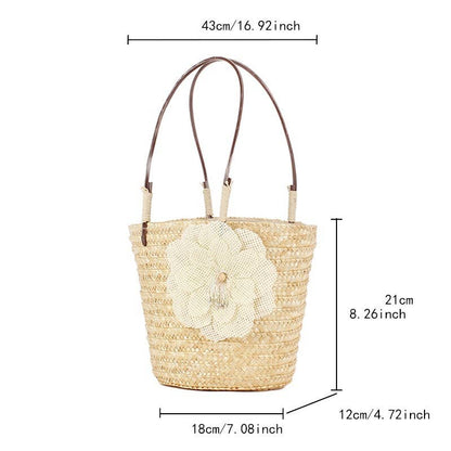 Superbia - Small Flower Bright Colors  Straw Basket Bag-Cl-27: Beige
