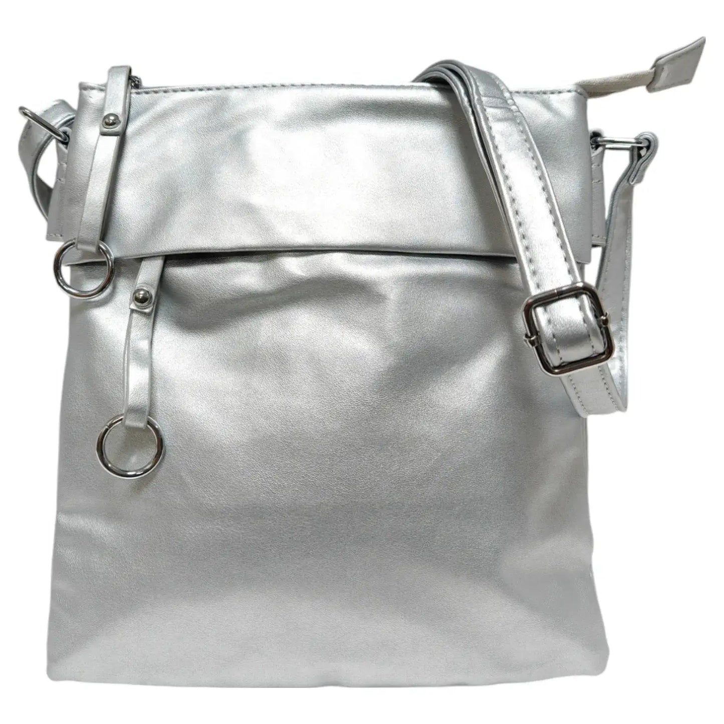 Soft Pu Silver-toned Cross Body Bag Shoulder  -Black
