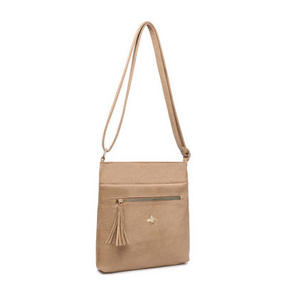 Cross Body Handbag with zip top sections: Brown