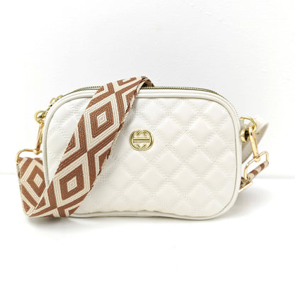 Superbia - 3 Zip Quilted Soft Cross Body Bag Shoulder Bag-3009-1: Blue +Strap