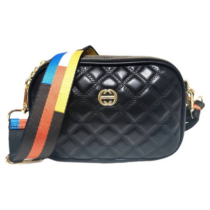 Superbia - 3 Zip Quilted Soft Cross Body Bag Shoulder Bag-3009-1: Blue +Strap