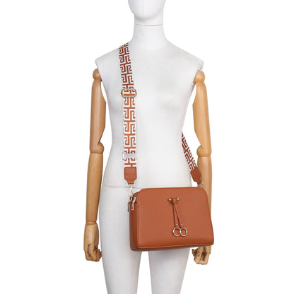 Triple Zipped Sections PU Strap Cross Body Bag: Blue