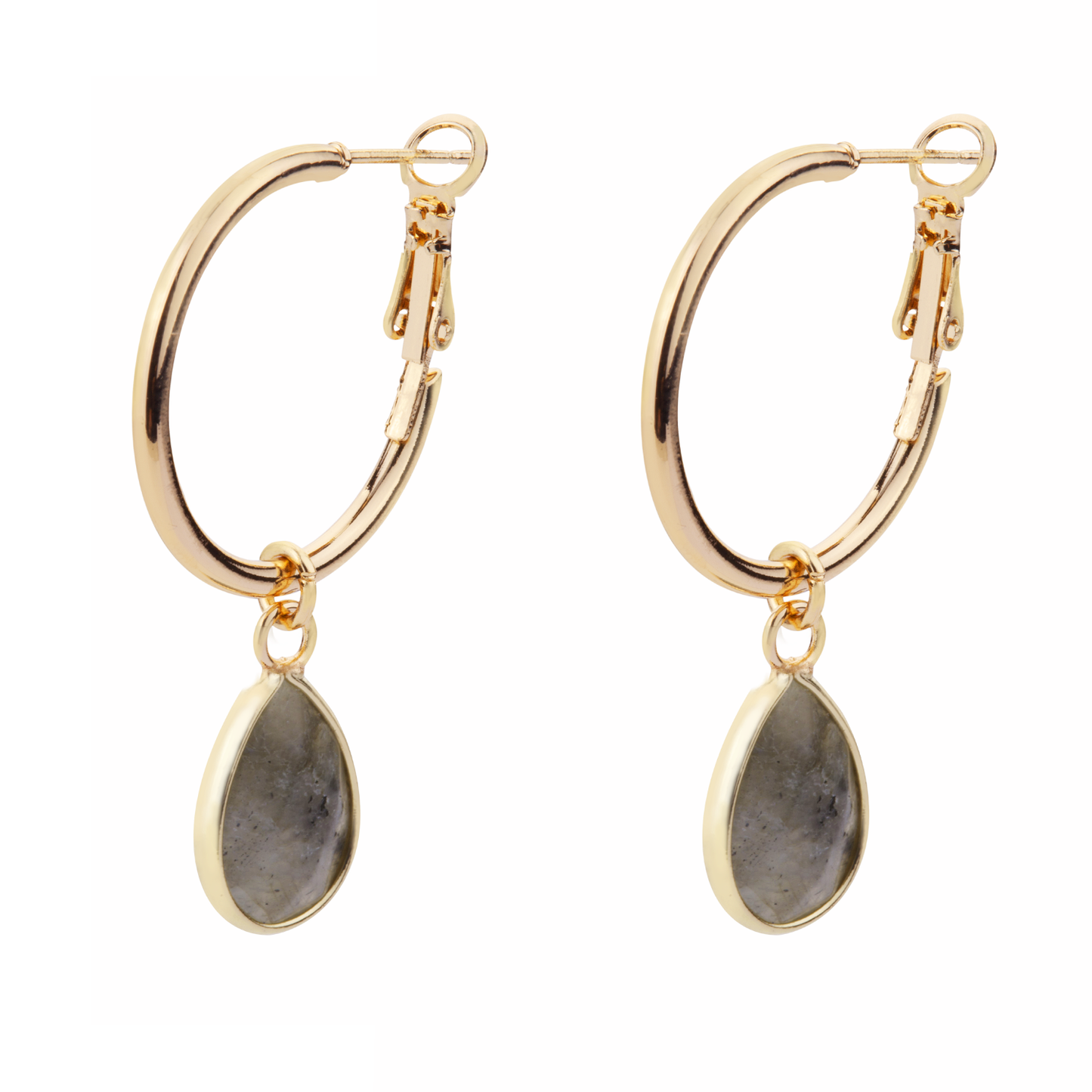 D&X Ltd - Venus Semi-Precious Stone Leaver Earrings: Gold & Black Spinel