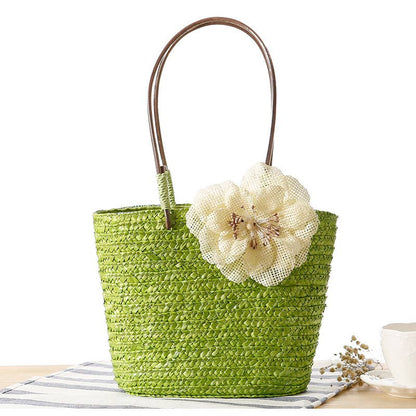Superbia - Small Flower Bright Colors  Straw Basket Bag-Cl-27: Beige