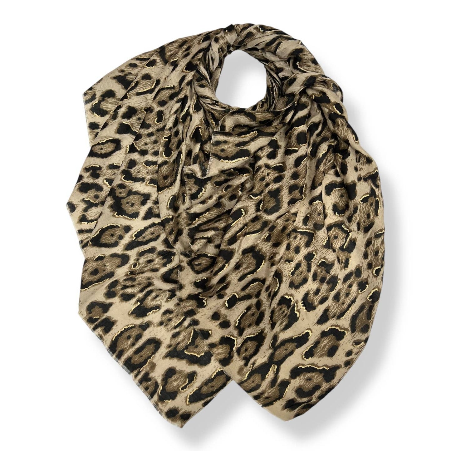 London Scarves - Classic leopard print scarf with golden flakes: Gray