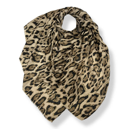 London Scarves - Classic leopard print scarf with golden flakes: Gray
