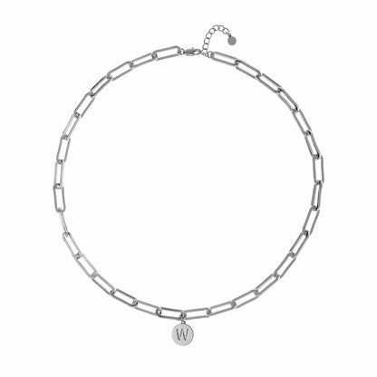 Oceanic Jewellers - Majique London - Shiny Silver Link Necklace With Disc Initial: Silver / D