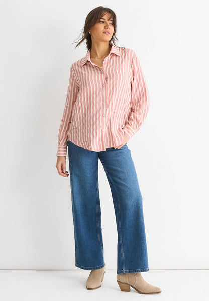GINI LONDON - Blush Stripe Viscose Oversized Shirt: 50% Viscose & 50% Polyester / S-M (UK 8-10/US 4-6/EU 36-38)