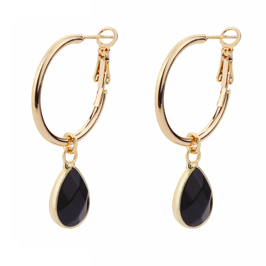 D&X Ltd - Venus Semi-Precious Stone Leaver Earrings: Gold & Black Spinel