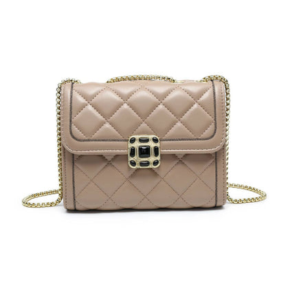 Crossbody bag with quilted pattern and beaded badge: Blue