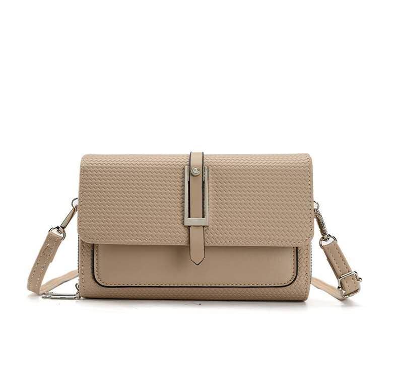 Silver-toned Classic Flap Over 2 Zipper Mobile Bag Essential: Taupe