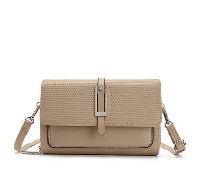 Silver-toned Classic Flap Over 2 Zipper Mobile Bag Essential: Taupe