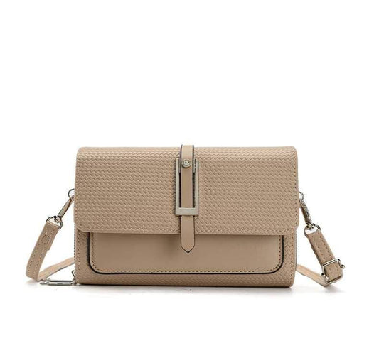 Silver-toned Classic Flap Over 2 Zipper Mobile Bag Essential: Taupe