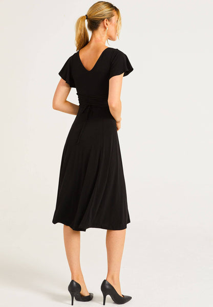 ANGELEYE - Reversible Midi Dress With Flutter Sleeves & Waist Tie In Black: M