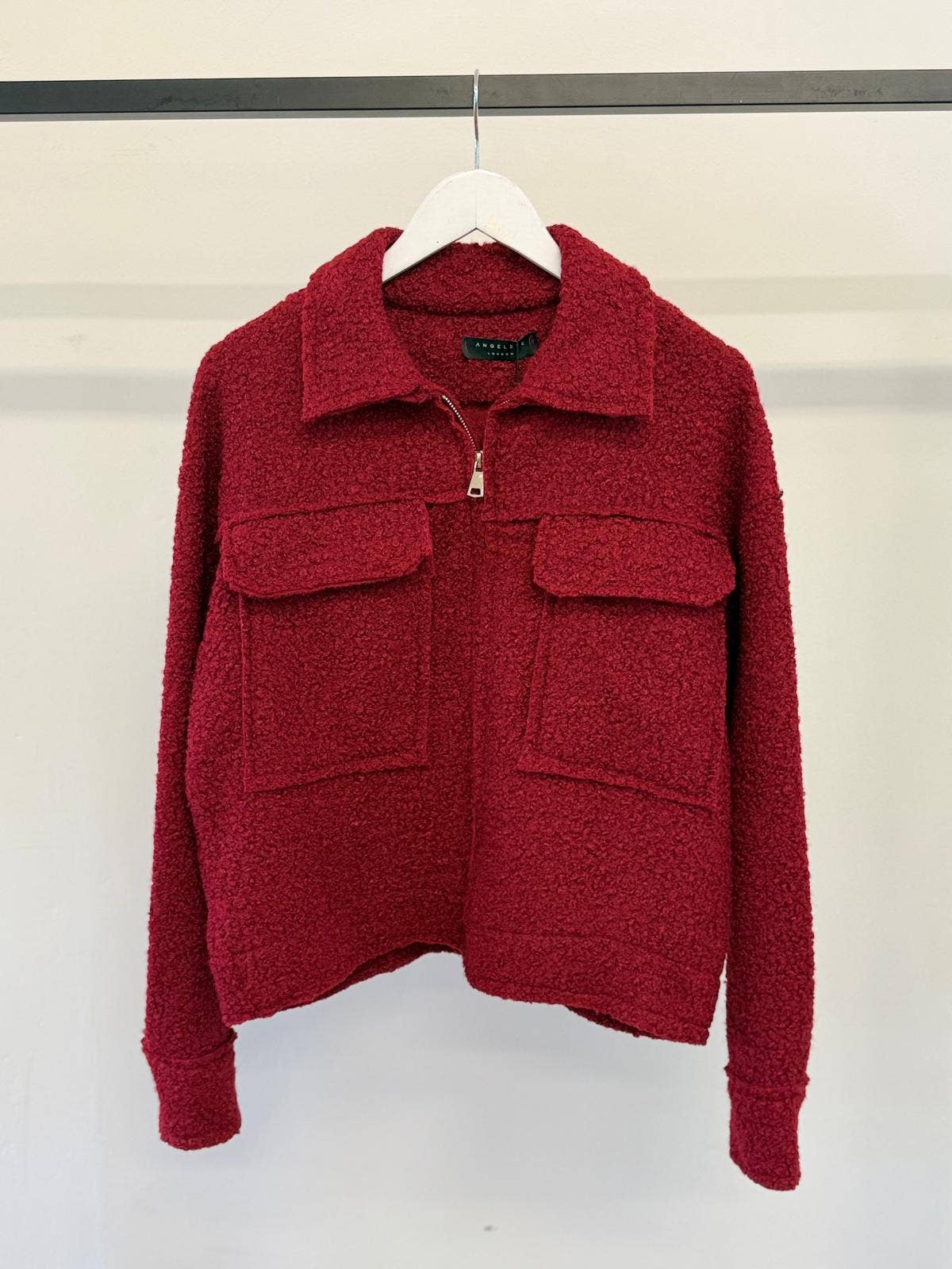 ANGELEYE - Boucle Jacket in Wine with Zip: One Size
