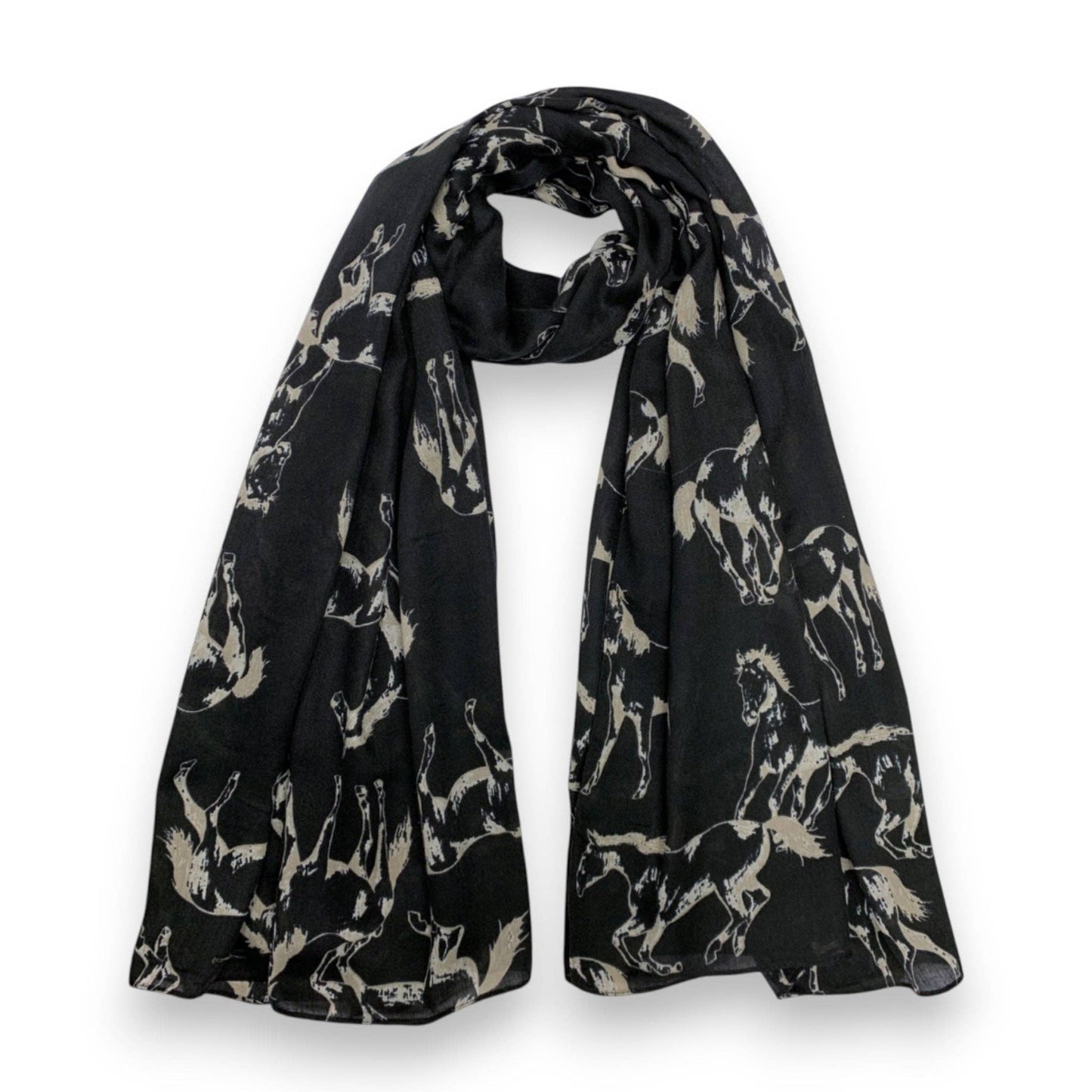 Lili Scarves - Horse Print Cotton Blend Scarf: Burgundy