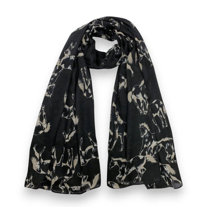 Lili Scarves - Horse Print Cotton Blend Scarf: Burgundy