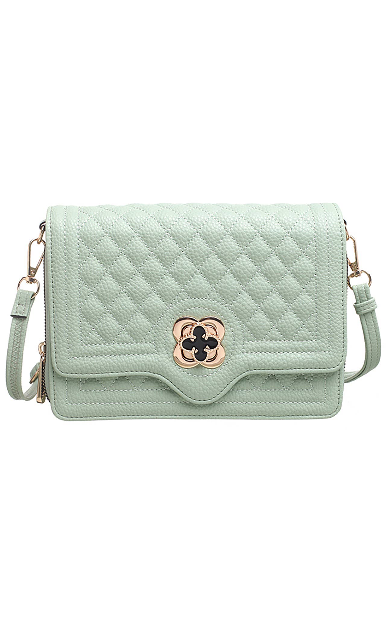 Bessie London - QUILTED FLAP OVER CROSS BODY BAG: Black