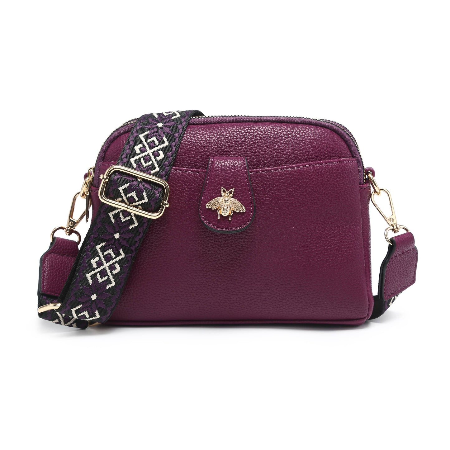 Cross Body Handbag with double zip top sections: Pink