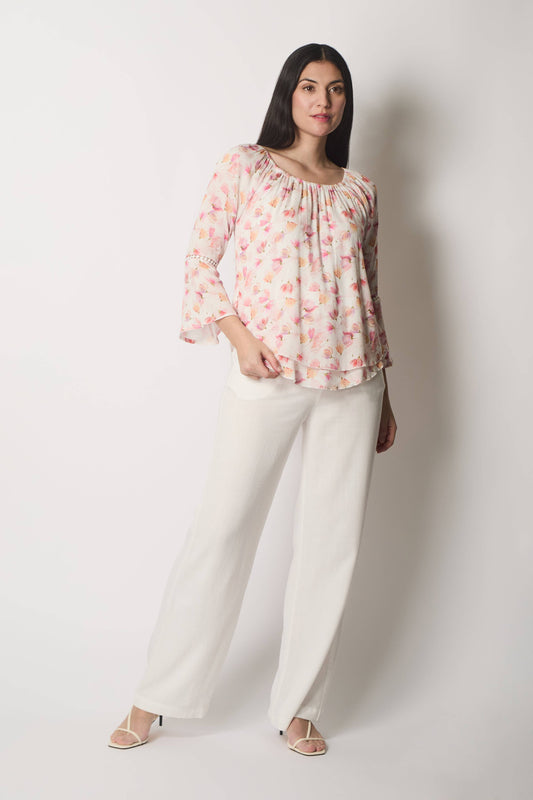 SOLO - Floral Print Layered Top - Pink: 12