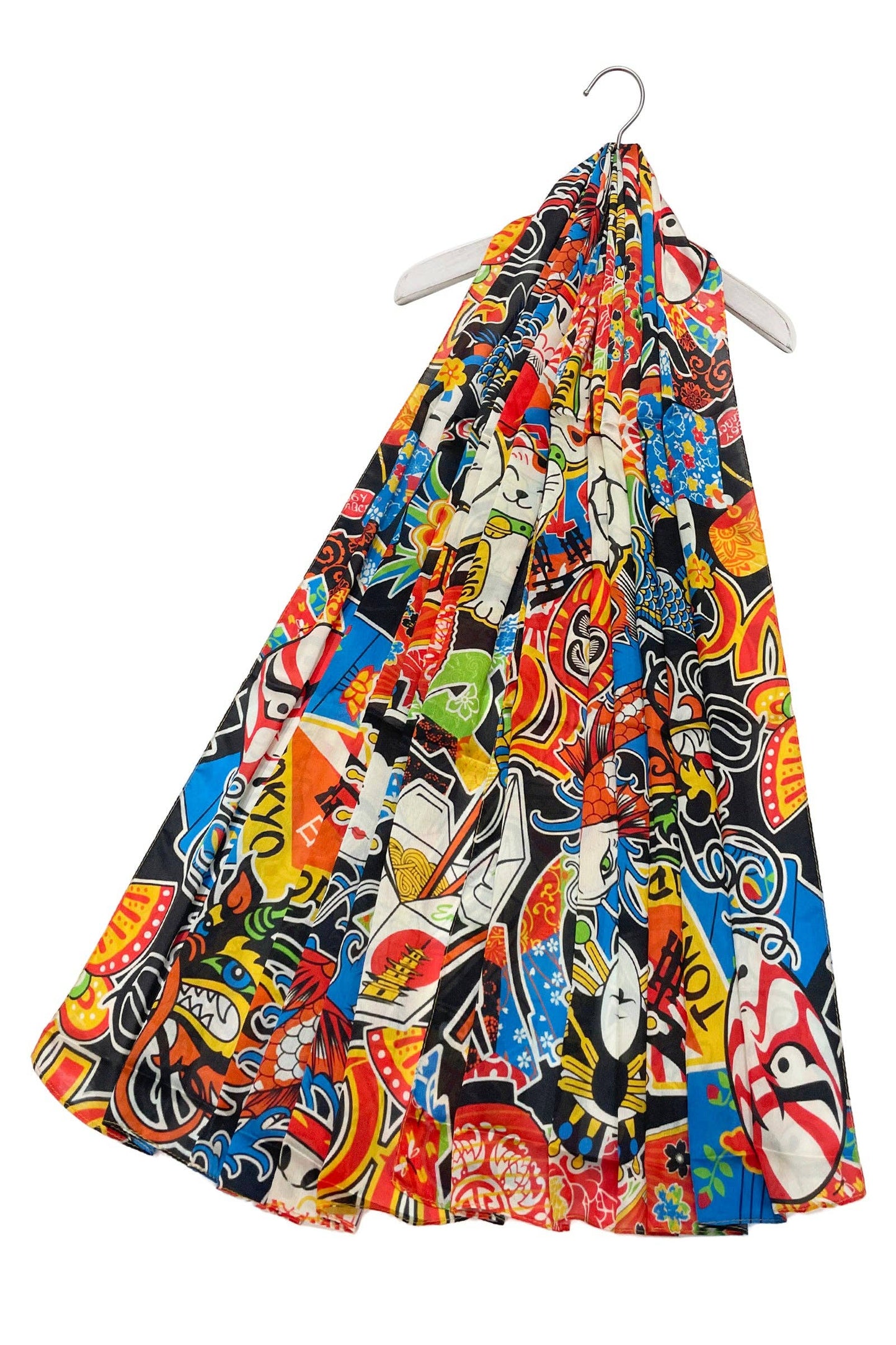 Fashion Scarf World - Japanese Cartoon Print Silk Scarf: Multi
