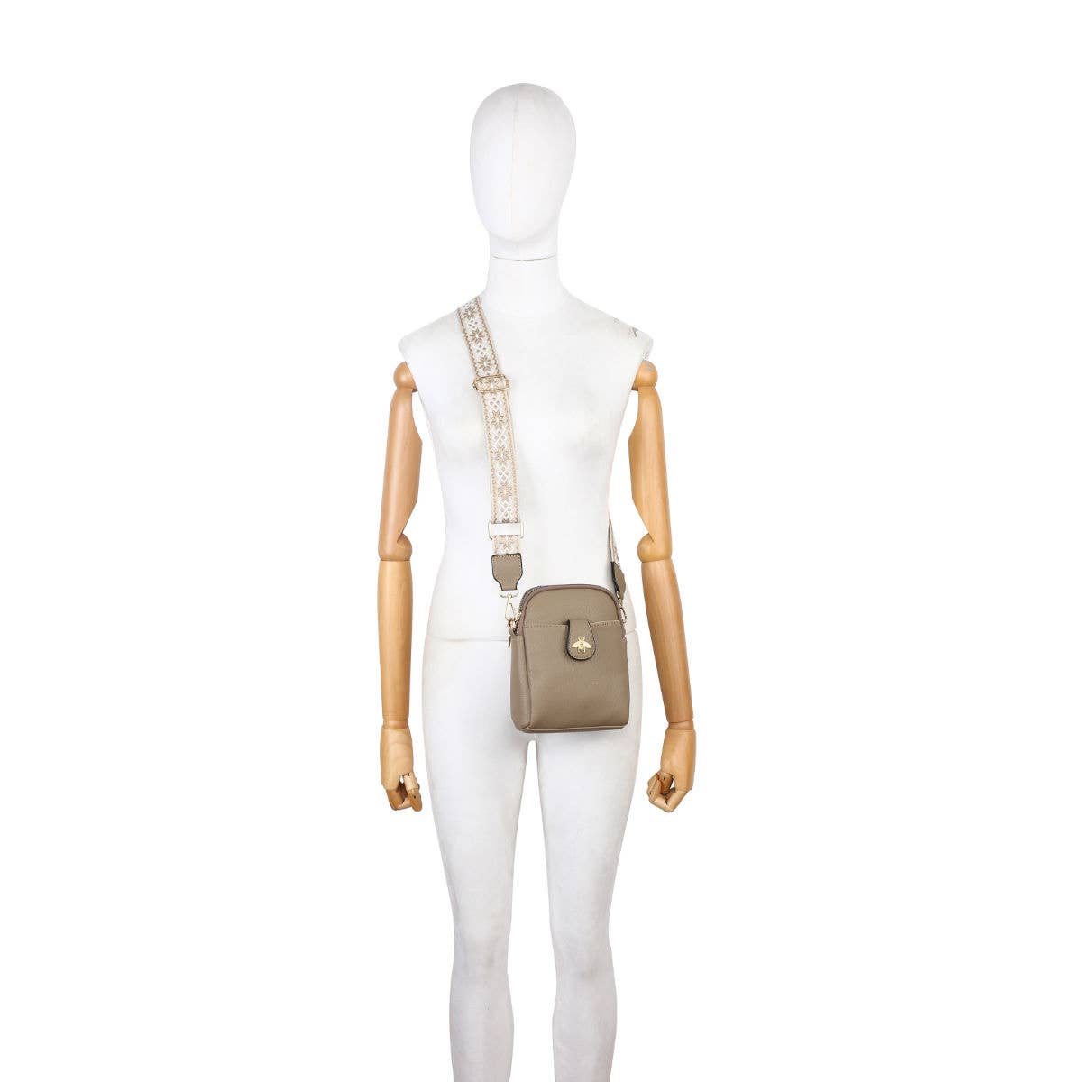 Cross Body Handbag with double zip top sections: Beige
