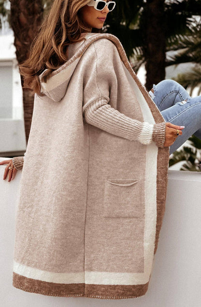 Bahira Longline Hooded Knitted Cardigan-Brown: Brown ONE SIZE