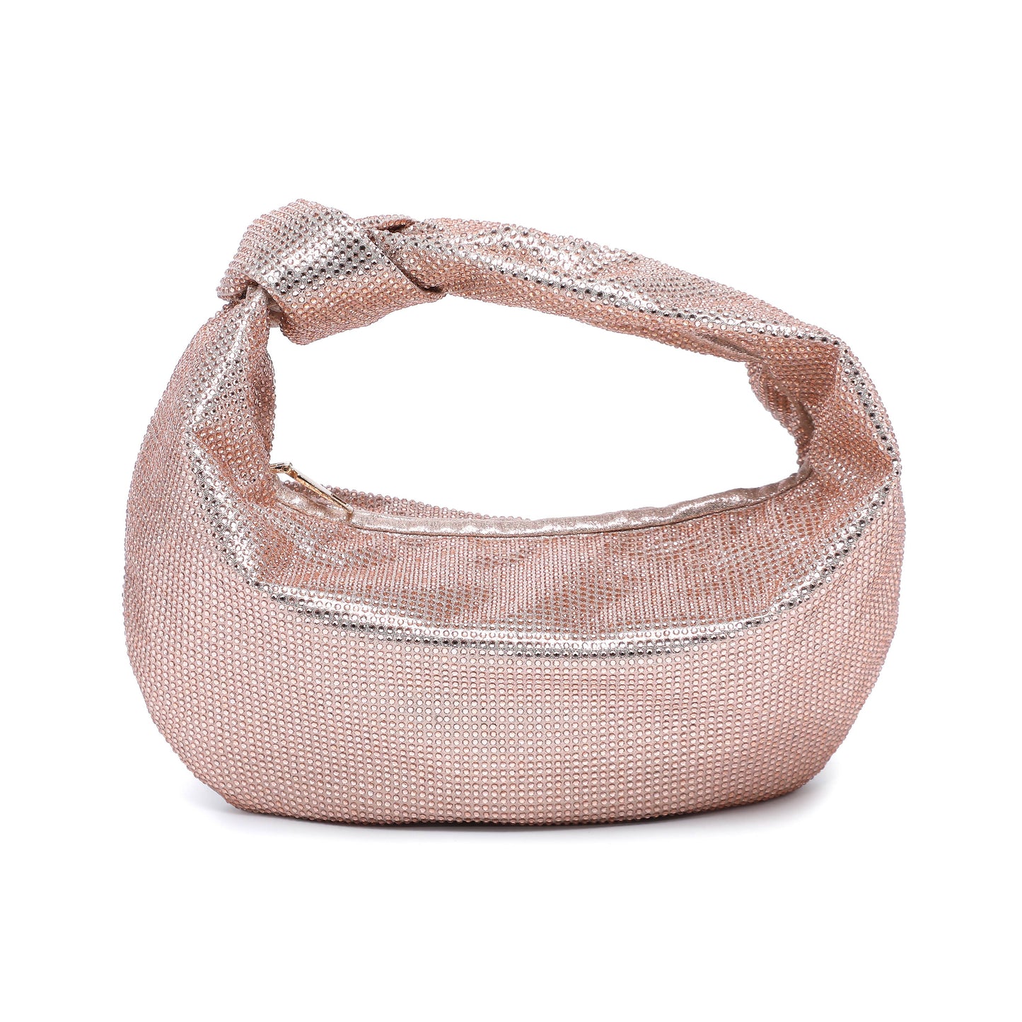 Knotted Handle Diamantes Zip Top Clutch Bag: Silver