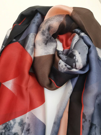 Superbia - Multicolor Silk Feel Long Scarf Shawl Wrap-180002: Black