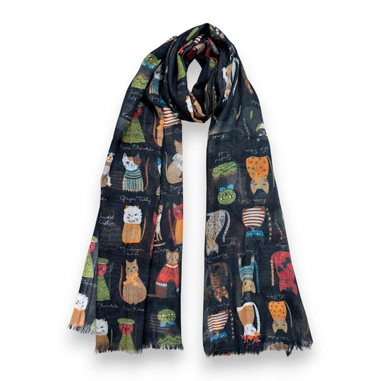 Lili Scarves - Mixed Cat Digital Print Scarf: Black