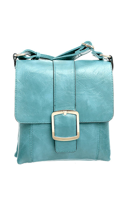 Bessie London - CLASSIC FLAP OVER BUCKLE CROSS BODY BAG: GREY