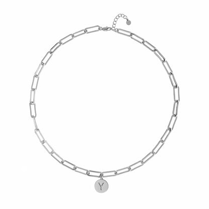 Oceanic Jewellers - Majique London - Shiny Silver Link Necklace With Disc Initial: Silver / D